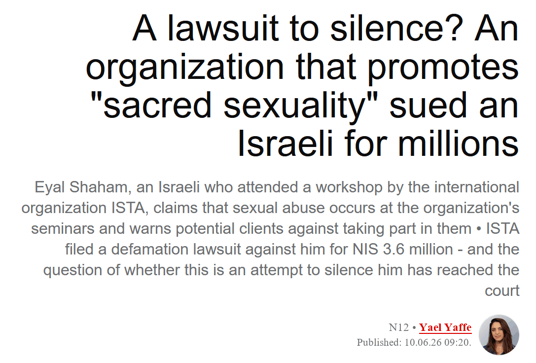 N12 (Mako) article screenshot &mdash; &lsquo;A lawsuit to silence?&rsquo;